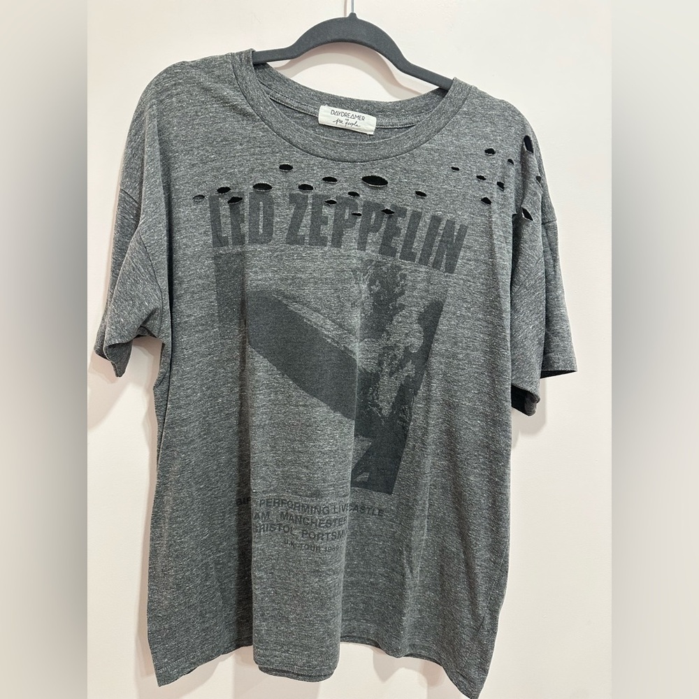 Daydreamer Gray Distressed Short Sleeve Band Tee